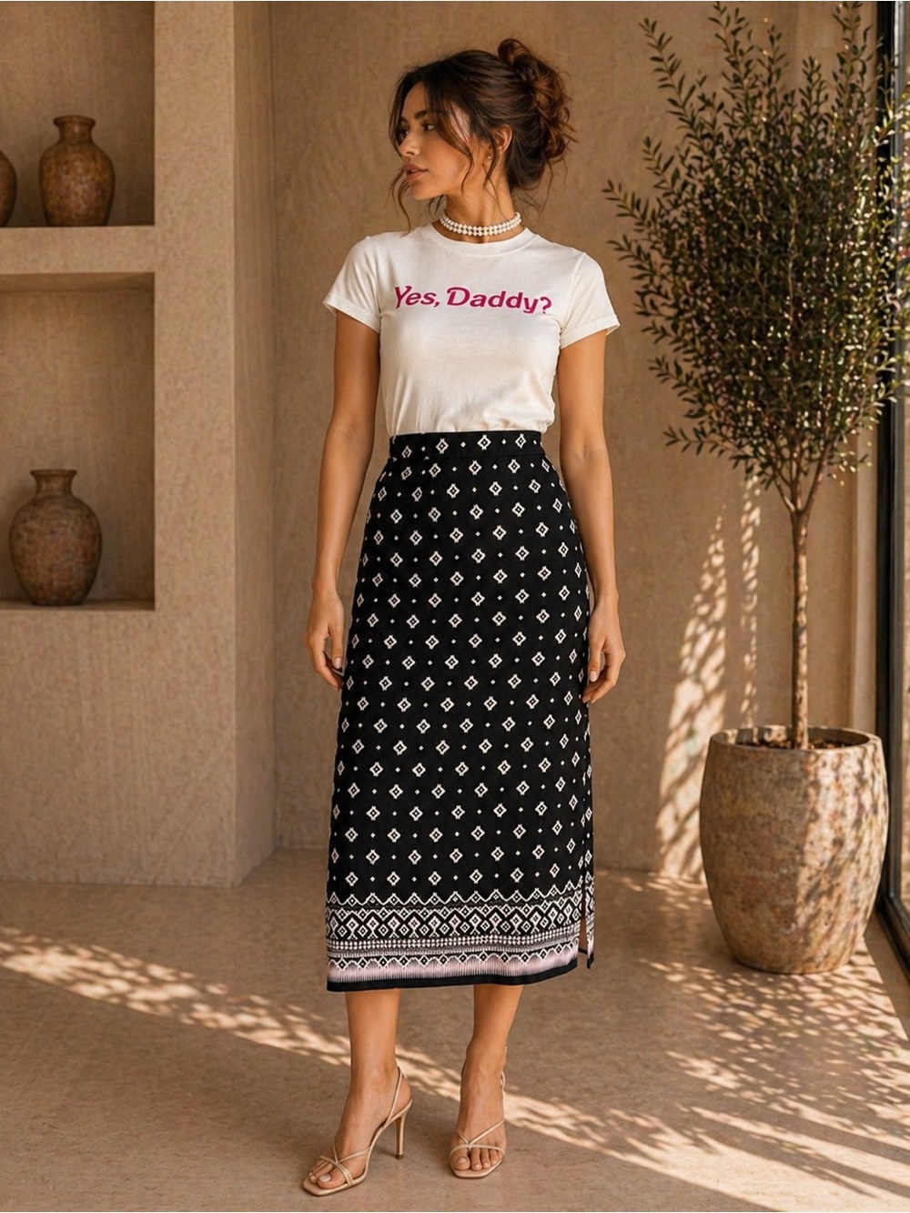 Divided Midi Skirt Black and White